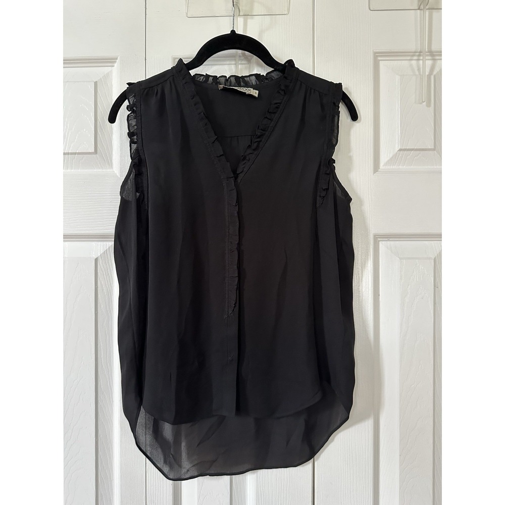 Go Silk Women's Sleeveless Blouse Black Silk Tank Top XS Ruffle